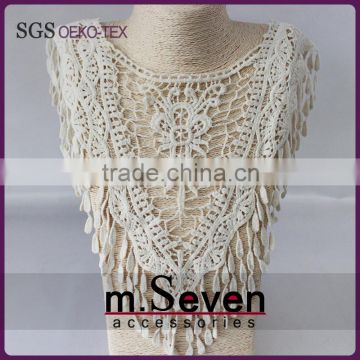 wholesale embroidery neckline designs, 100% cotton with fringe neckline natural color for dye