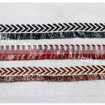 Good Price 1.6cm Width Yarn Dyed Polyester Weave With Fringe Wholesale photo-2