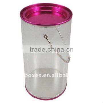 rose red round PET toy packing tin can ( P107 )