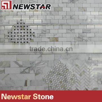 Basketwave Carrara White Marble Mosaic Tile photo-5