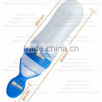 Colorful baby bottle FDA Silicone baby feeding bottle with spoon