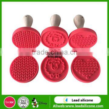 Custom Printed Silicone Cookie Stamp Silicone Cookie Stamp With Wooden Handle