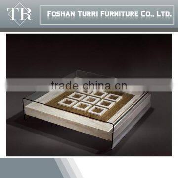 High Quality Glass Top Natural Marble Small Square Coffee Corner Table photo-2