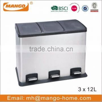 60L Rectangular Stainless Steel 3 Compartments Recycle Bin photo-6