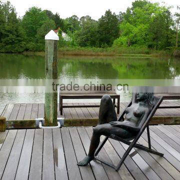 Garden decoration Bronze Nude Woman in Deck Chair Sculpture