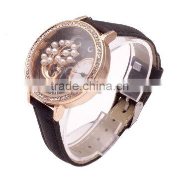 Fashion Women Leather Watch Rhinestone Crystal Geneva Quartz Silicone Watch photo-2