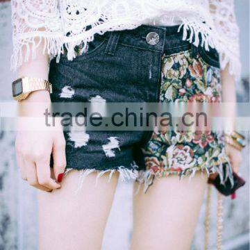 fur-trimmed jeans shorts