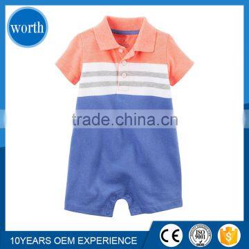 (Pique Polo) Summer Season Trendy Polo Neck Baby Toddler Orange, Blue, Grey and White Strips