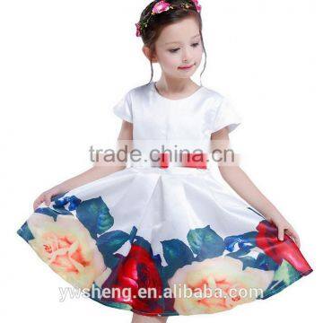 Wholesale Girls skirt 2016 summer new short-sleeved large flower girl print dresses ruffle princess skirt with belt