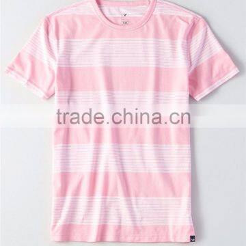 MGOO OEM Service Pink And White Horizontal Stripe T-shirts Mens Slim Fit 100% Cotton T Shirt photo-4