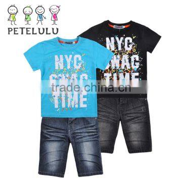 Petelulu summer children's clothing sets baby boy's party apparel short sleeve t shirt +jeans short