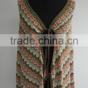Fashion ladies stripe knitted 12gg poncho sweater