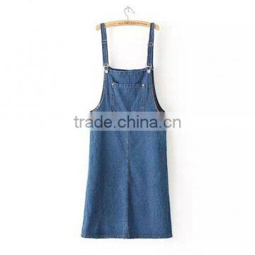 EY0606A Europe and America Women Fashion Pure Color Easy Cowboy Braces Skirt photo-2