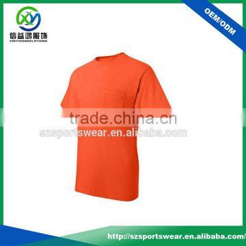 Hot sale orange color mens bamboo t shirts with left pocket