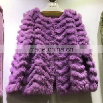 Autumn and winter new Korean round neck rabbit fur knit fur sweater women corrugated knitted cardigan short jacket