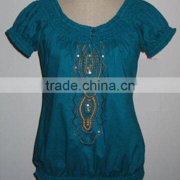Voile Embellished Peasant Top