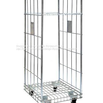 Two Sides Collapsible Wire Mesh Roll Cage Container For Warehouse