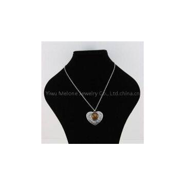 Silver Single Snap Button Heart Pendant Necklace