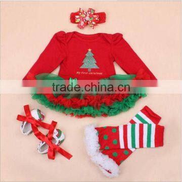 New coming Baby Girls Christmas Tree Ruffle Tutu Skirt Romper Set