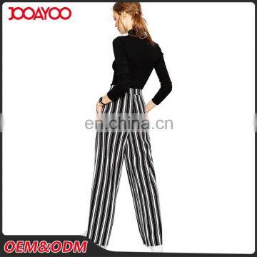 Wholesale High Waisted Vertical Black And White Stripe Lady Pants Wide Leg New Style Women Trousers