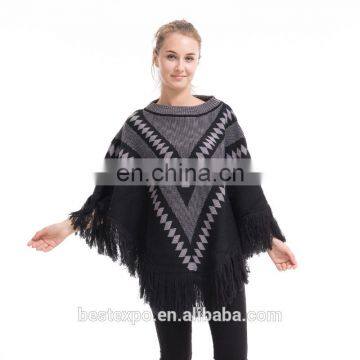 wholesale fashion cashmere women sweaters knitted pattern tassel poncho pullover