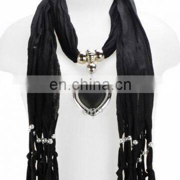 Black solid colour fashion scarves with metal pendant