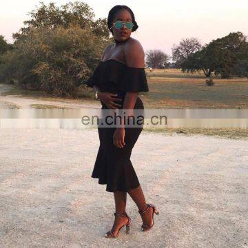 Women's Clothes Off The Shoulder Ruffle Evening Party Bodycon Mermaid Midi Dresses photo-6