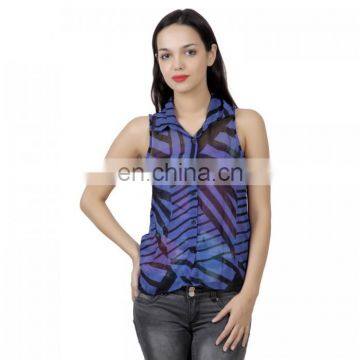 Stylish Blue And Black Printed Top for Girls photo-2