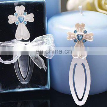 White Cross Bookmark With Blue Crystals