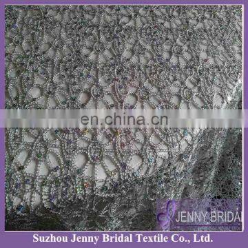 TL001B Silver Chemical Lace Embroidery Fabric Sequin Table Overlay