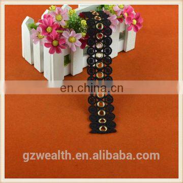 Fashion Design Polyester Lace Trim With Eyelets for Garment Trims