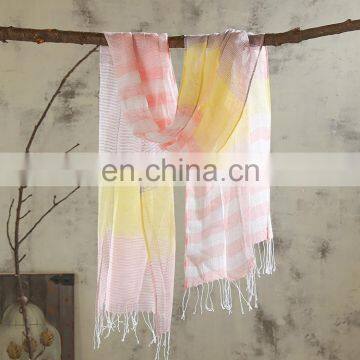 linen100% scarf fresh comfortable natural scarf good quality stripe scarf have 3color