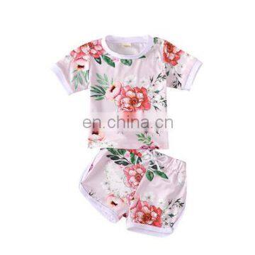 A0164# Clothing set Summer Girl 2PCs Kids Flowers Tops + Shorts 2Pcs outfit Child Baby Girls Clothes Set