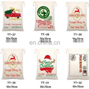 2020 Christmas Gift Bags Large Organic Heavy Canvas Bag Santa Sack Drawstring Bag With Reindeers Santa Claus Sack Bags for Kids photo-2