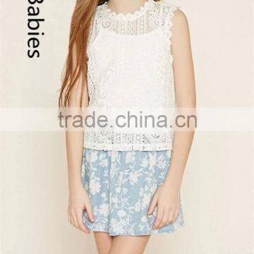 Floral printed cotton pictures midi skirt for girls with elasticized waist