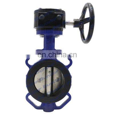 Bundor 4'' 150LB DN100 gearbox CI body wafer type replaceable seat butterfly valve