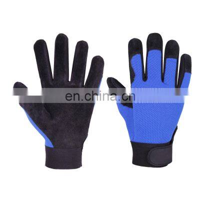 HANDLANDY blue AB grade split pigskin leather work gloves industrial, customized mechanical glove custom logos