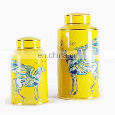 High-end Mideast Luxury Style Decorative Craft Tabletop Ceramic Vase With Horse Pattern photo-3