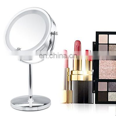 Fashion Hot Sale 360 Rotation 5x Double Side Magnification Make Up Led Mirror Standing Cosmetic Mirror