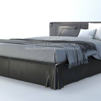 Concise Home Duplica Minimalist Bed BB-1603-15 Genuine Leather and Imported PU Upholstered Double Bed photo-2