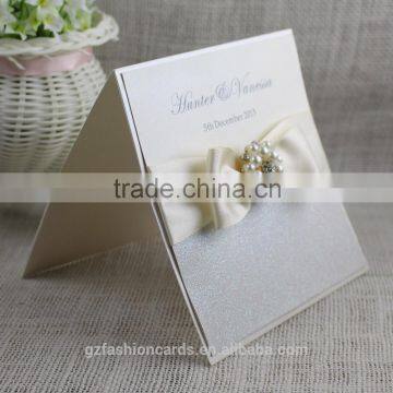 Beige Silver Color Ribbon Luxury Bengali Wedding Invitation Card photo-2