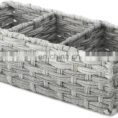 Three Format Plastic Hand Woven Bathroom Bedroom Cosmetics Storage Basket photo-2