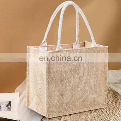 High Quality Sublimation Anime Blank Tote Bag Personalized White and Beige Jute Tote Bag for Wedding photo-2