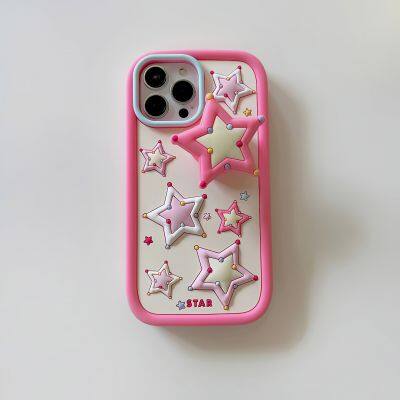 Stylish Color Pentagon Star Stand Silicone Phone Case Rear Cover Shockproof 15 14 Pro Max 13 12 11 photo-4