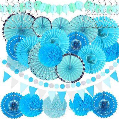 36pcs Christmas New Year Birthday Honeycomb Ball Pennant Paper String with Colorful Paper Fan Arrangement