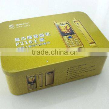 Golden rectangular shaped metal tin box, mobile phone tin box