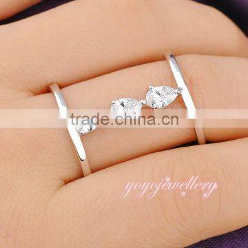 Double cricles long finger white gold crystal new model wedding ring