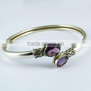 New !! Faceted Amethyst 925 Sterling Silver Bangle, Handmade Silver Jewellery, Online Silver Jewellery