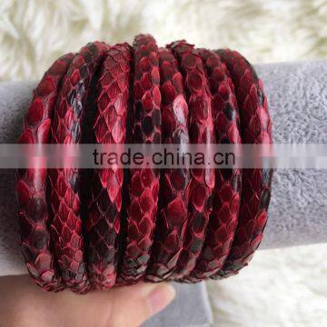 2016 New Design Glossy Red Python Leather Skin Men Bangle Material Snake Skin Cord China Made Luxury Strings Cow Leather Inside