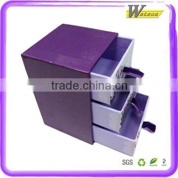 Multifunction 3-tiers Drawer Carboard Custom Printed Gift Box With Ribbon